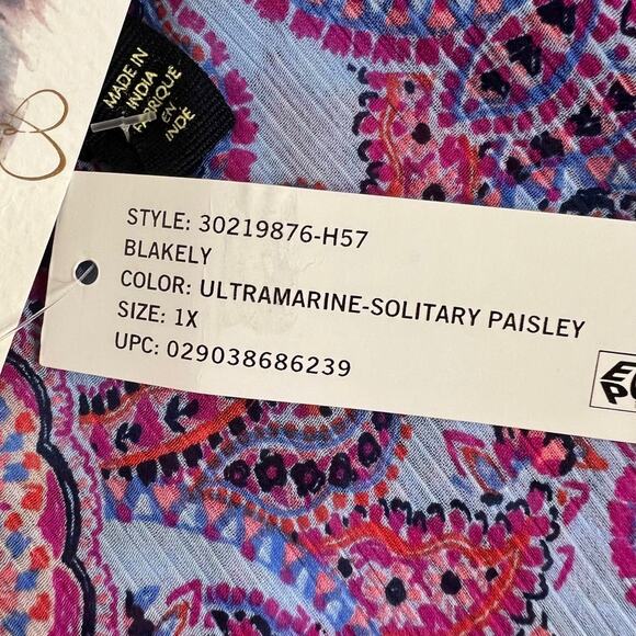 Jessica Simpson Kimono 1X Ultramarine Pink Paisley Sheer 3/4 Sleeve Open Front - Picture 8 of 9